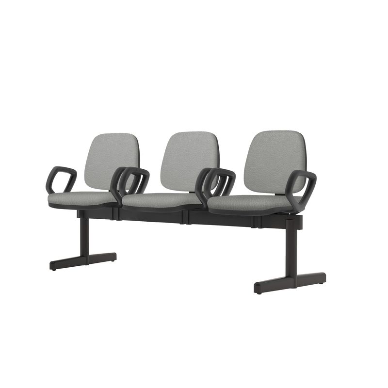 LongarinaJobcomBracos3LugaresAssentoCourinoCinzaClaroBaseMetalicaPreta54496