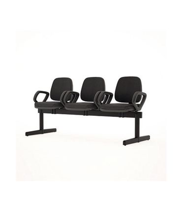 Longarina Job com Bracos 3 Lugares Assento Crepe Base Metalica Preta - 54499