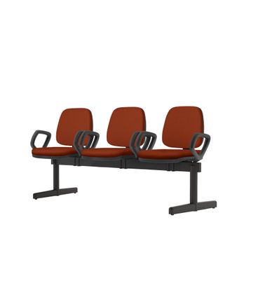 Longarina Job com Bracos 3 Lugares Assento Crepe Vermelho Base Metalica Preta - 54501