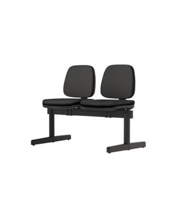 Longarina Job 2 Lugares Assento Courino Base Metalica Preta - 54513