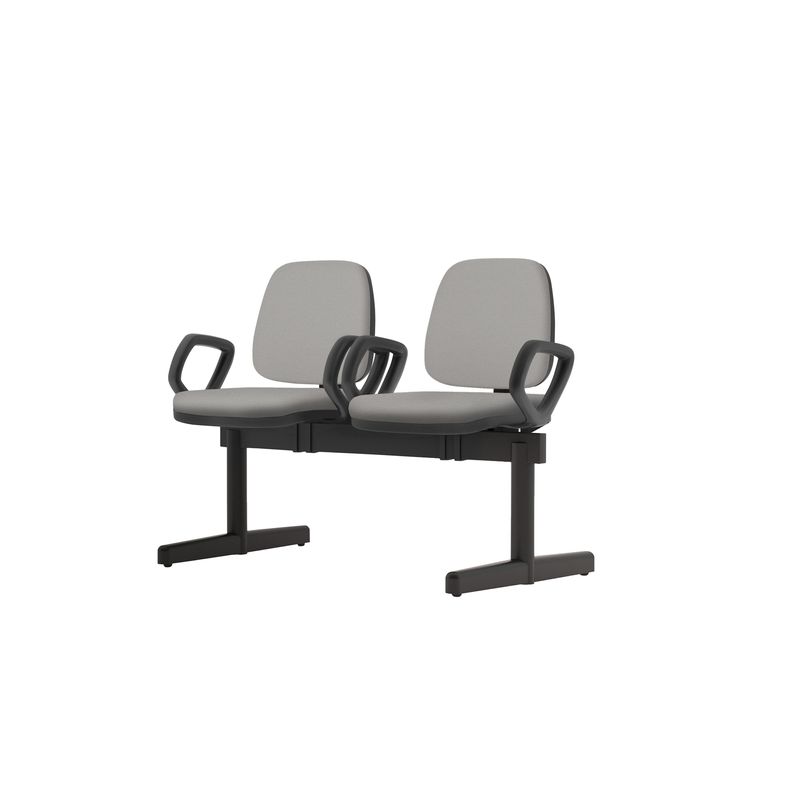 LongarinaJobcomBracos2LugaresAssentoCourinoCinzaClaroBaseMetalicaPreta54520