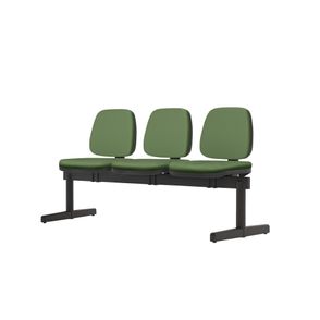 Longarina Job 3 Lugares Assento Crepe Verde Base Metalica Preta - 54527