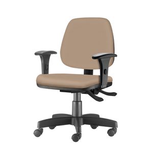 Cadeira Job com Bracos Assento Courino Bege Base Rodizio Metalico Preto - 54601
