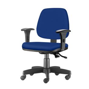 Cadeira Job com Bracos Assento Courino Azul Base Rodizio Metalico Preto - 54606