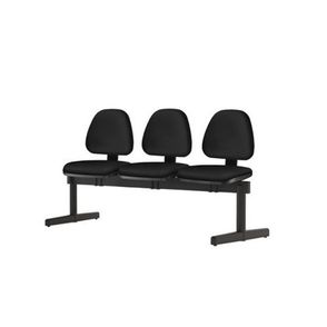 Longarina Sky com 3 Lugares Assento Crepe Base Metalica Preta - 54835