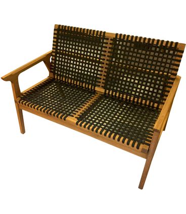 Sofá Trama 2 Lugares Madeira Stain Jatobá Corda Preta - 53171