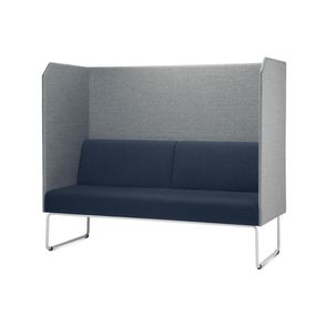 Sofa Privativo Pix com Divisoria Courino Cinza Claro e Assento Courino Azul Base Aco Branco - 55090