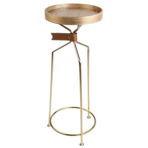 Mesa Apoio Tag Alta Tampo Nogueira com Base Dourada 27 cm (LARG) - 55116