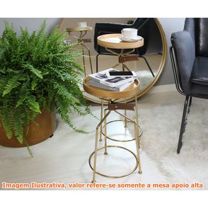 Mesa Apoio Tag Alta Tampo Nogueira com Base Dourada 27 cm (LARG) - 55116