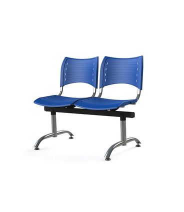 Longarina Iso com 2 Lugares Assento Azul Base Cromada - 55245