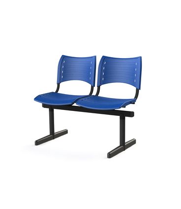 Longarina Iso com 2 Lugares Assento Azul Base Preta - 55244