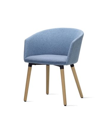 Poltrona Pix Assento Mescla Azul Base Fixa em Madeira - 55349