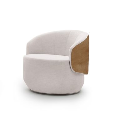 Poltrona Ananda Estofada em Veludo Cru e Courino Caramelo Base Giratoria - 55242