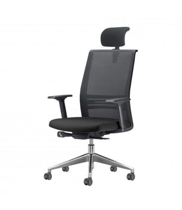 Cadeira Agile Presidente com Encosto de Cabeca Assento Crepe Preto Base Aluminio Piramidal e Rodizio em PU - 55710