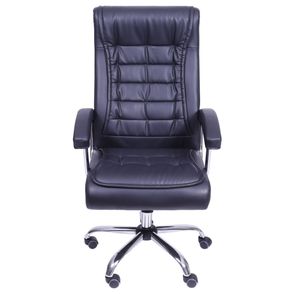 Cadeira Office Luxo em Courino Preto com Base Rodizio Cromada - 55947