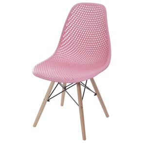 Cadeira Eames Furadinha cor Rosa com Base Madeira - 55985