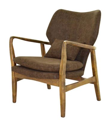 Poltrona Cibelle Assento Courino Marrom com Almofada Base Madeira Clara - 56065