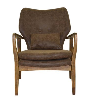 Poltrona Cibelle Assento Courino Marrom com Almofada Base Madeira Clara - 56065