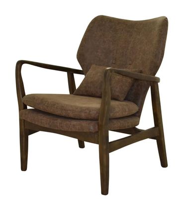 Poltrona Cibelle Assento Courino Marrom com Almofada Base Madeira - 56066