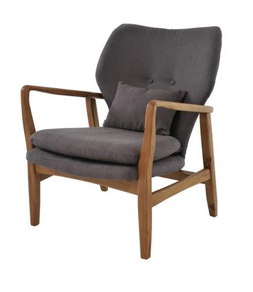 Poltrona Cibelle Assento Linho Cinza com Almofada Base Madeira Clara - 56067