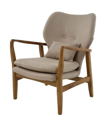 Poltrona Cibelle Assento Linho Fendi com Almofada Base Madeira Clara - 56069