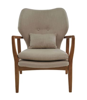 Poltrona Cibelle Assento Linho Fendi com Almofada Base Madeira Clara - 56069