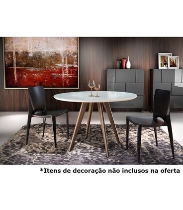 Mesa Jantar Redonda Mona Tampo Vidro Off White Base Mel 88 cm - 43063