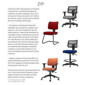 Longarina Zip Tela com Bracos 4 Lugares Assento Courino Preto Base Metalica - 54451