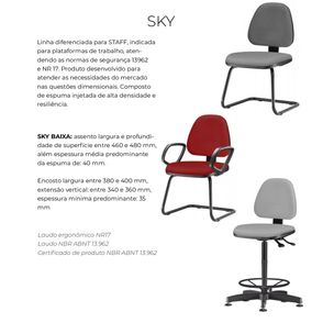Longarina Sky com 3 Lugares Assento Crepe Base Metalica Preta - 54835