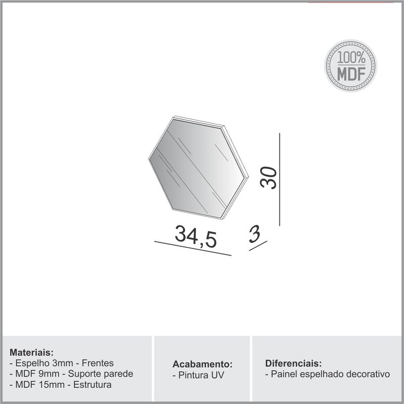 EspelhoHexagonoLogusPequenocorOffWhiteBrilho35cmLARG56527