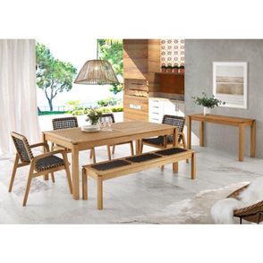 Banco Trama em Madeira Stain Jatoba com Assento em Corda cor Preta 43 cm (ALT) - 54942