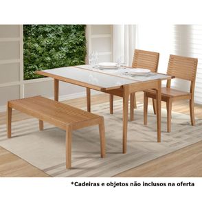 Mesa Aparador Elastica Seixas 1,20 MT (LARG) com Tampo de Vidro Fendi Base Madeira cor Amendoa - 54428