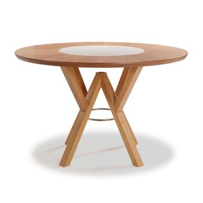 Mesa Garopaba (DIAM) com Tampo de Vidro Fendi Claro e Madeira cor Amendoa 120cm - 56813