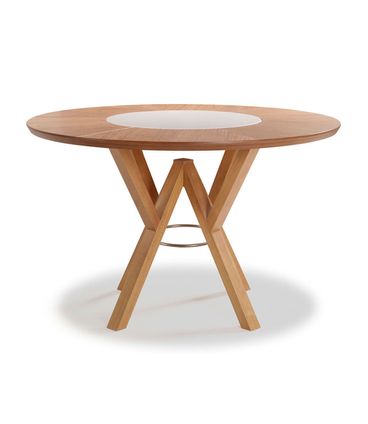 Mesa Garopaba (DIAM) com Tampo de Vidro Fendi Claro e Madeira cor Amendoa 120cm - 56813