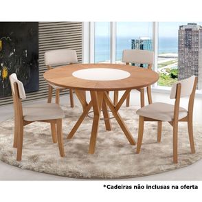Mesa Garopaba (DIAM) com Tampo de Vidro Fendi Claro e Madeira cor Amendoa 120cm - 56813