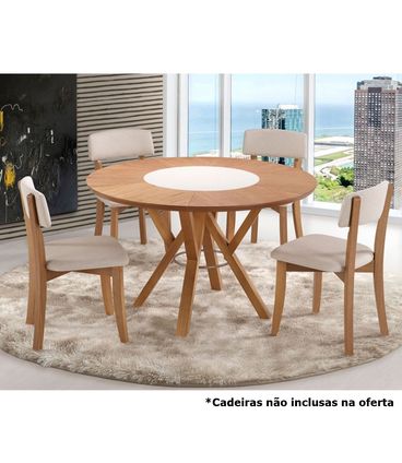 Mesa Garopaba (DIAM) com Tampo de Vidro Fendi Claro e Madeira cor Amendoa 120cm - 56813