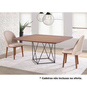 Mesa de Jantar Ivy com Tampo Quadrado em Madeira Pinhão Base Aço Preto 140cm - 56817