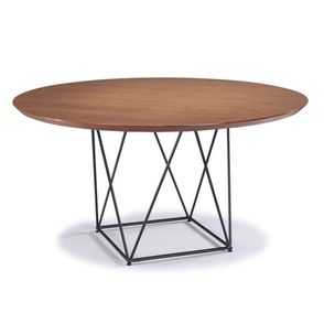 Mesa de Jantar Ivy (DIAM) com Tampo Redondo em Madeira Pinhão Base Aço Preto 140cm -56819
