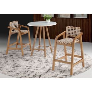 Mesa Bistro Amores 80 cm (DIAM) com Tampo de Vidro Fendi Claro Base Madeira Pinhao - 56923