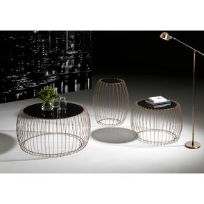 Mesa Lateral Creta 59 cm (ALT) com Tampo de Vidro Preto Base Aco Cobre - 56935
