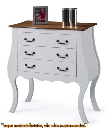 Comoda Elegance 3 Gavetas Branco Com Imbuia 90cm (Larg) - 58860