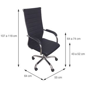 Cadeira Office Light Alta Courino Preto com Base Rodizio Cromada - 57967