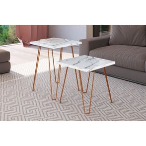 Conjunto de Mesas Quadradas Thassos Estrutura Preta 60cm - 57305