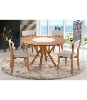 Mesa Garopaba Redonda Tampo Giratorio Vidro Branco 120cm - 59614