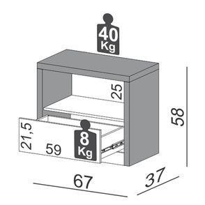 Mesa de Cabeceira Kiev com 1 Gaveta cor Freijo com Off White - 57711