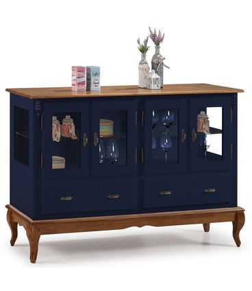 Balcao Lowe Azul Petroleo 4 Portas 2 Gavetas e 2 Prateleiras 150cm - 59913