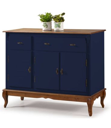 Buffet Bianca Azul Petroleo 3 Portas 2 Gavetas Base Imbuia 132cm - 59927
