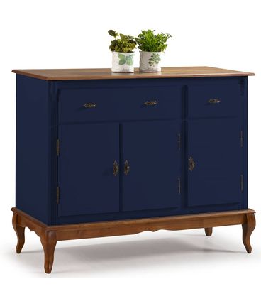 Buffet Bianca Azul Petroleo 3 Portas 2 Gavetas Base Imbuia 132cm - 59927