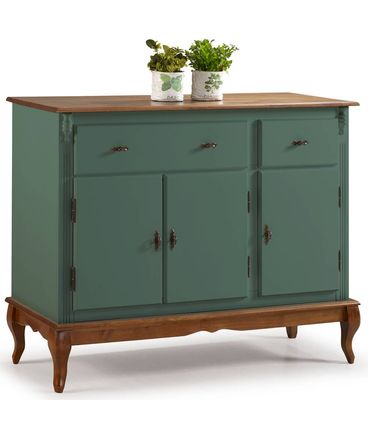 Buffet Bianca Verde Musgo 3 Portas 2 Gavetas Base Imbuia 132cm - 59928