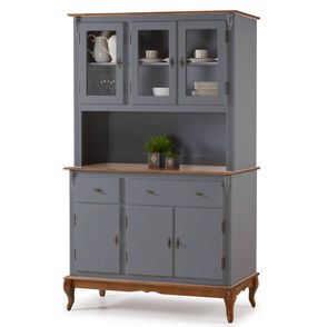 Arca Oratoria Esteves Cinza Escuro 3 Portas Vidro 3 Portas Madeira 2 Gavetas Base Imbuia 205cm - 59933